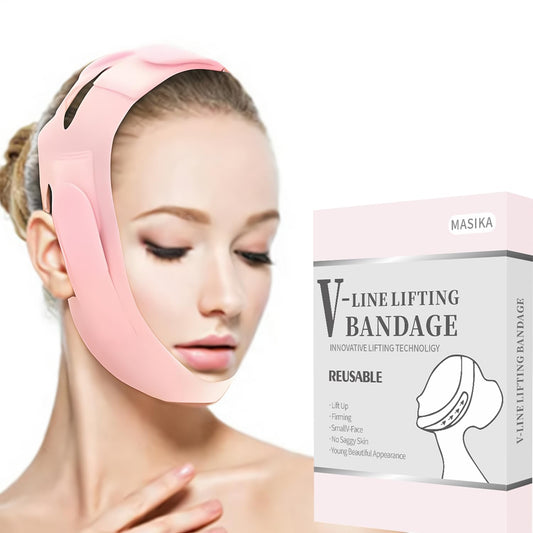 Soft Silicone Chin Strap For，V-Line Mask Chin up Mask V Shaped Face Mask Chin Strap for Sleeping, Jaw Exerciser，Chin Wrap,Pink