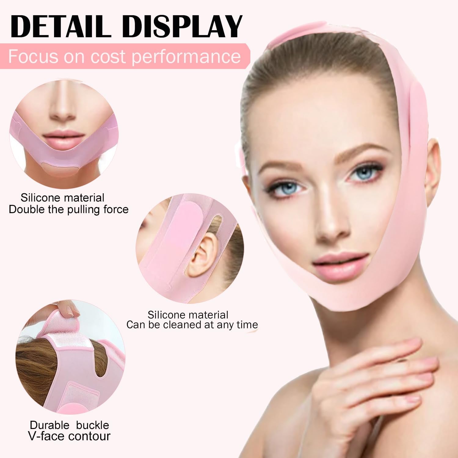 Soft Silicone Chin Strap For，V-Line Mask Chin up Mask V Shaped Face Mask Chin Strap for Sleeping, Jaw Exerciser，Chin Wrap,Pink