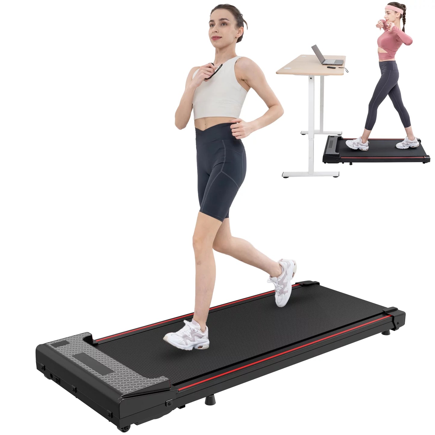 Electric Walking Desk Exercise Treadmill, Black and Red