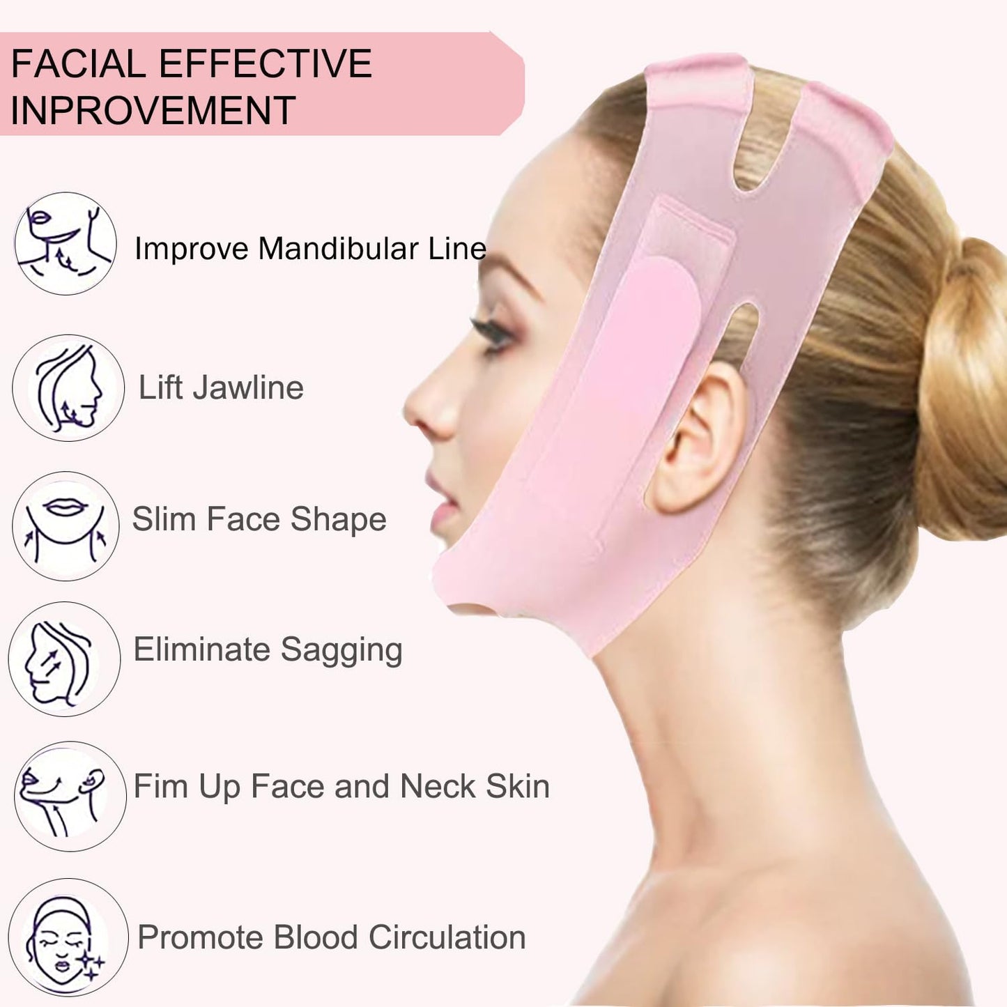 Soft Silicone Chin Strap For，V-Line Mask Chin up Mask V Shaped Face Mask Chin Strap for Sleeping, Jaw Exerciser，Chin Wrap,Pink