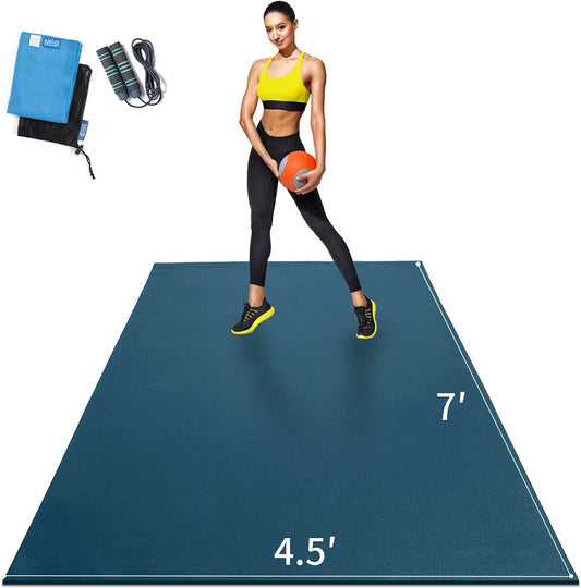 Extra Large Exercise Mat for Home Gym, 8'X4.5'/7'X4.5'/6'X4.5'(7Mm) Workout Mats for Gym Flooring, Non-Slip, Extra Thick Durable Cardio Mat, Ideal for Plyo, Weights, MMA, Jump Rope -Shoe Friendly