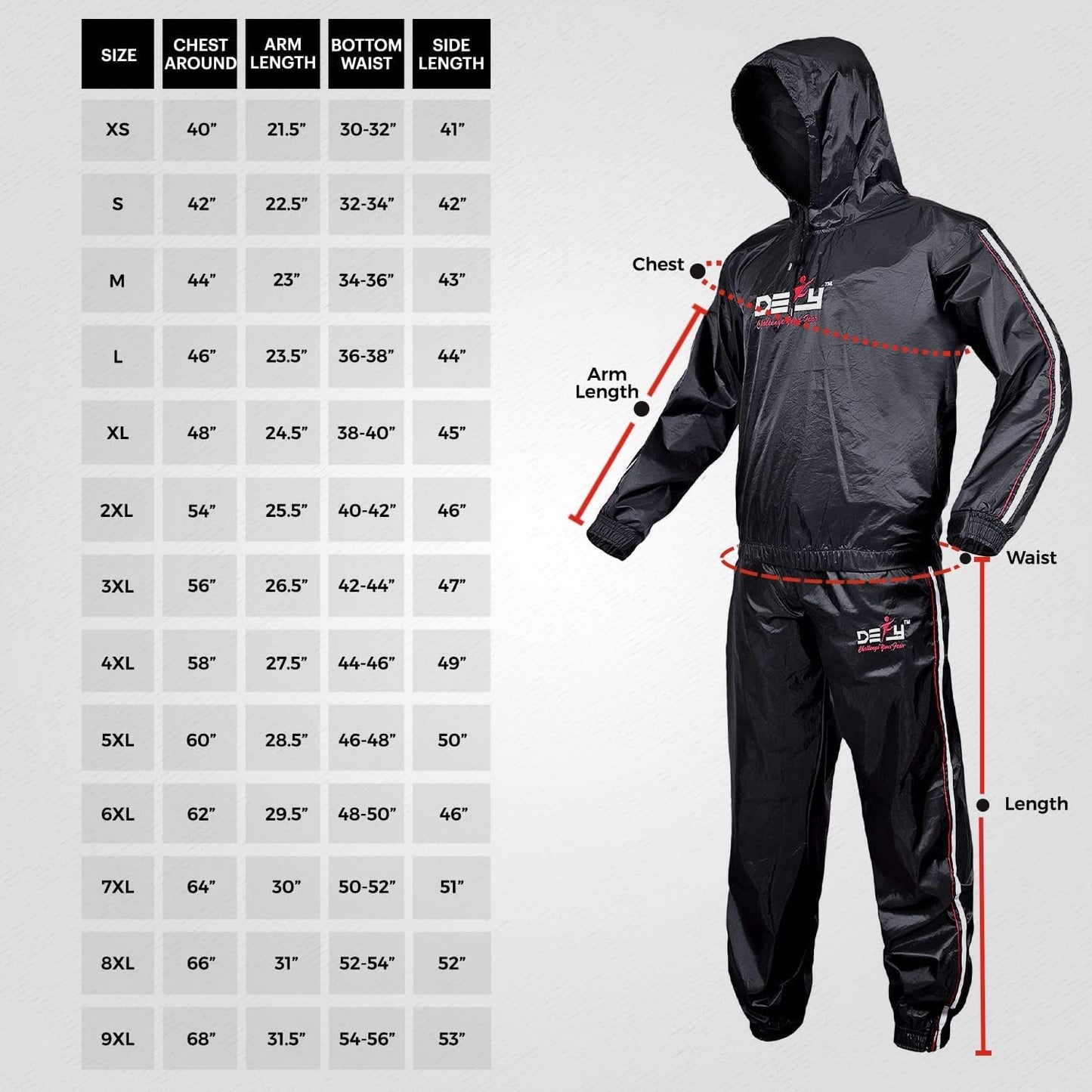 DEFY Heavy Duty Sweat Suit Sauna Exercise Gym Sauna Suit Fitness Workout Anti-Rip with Hood