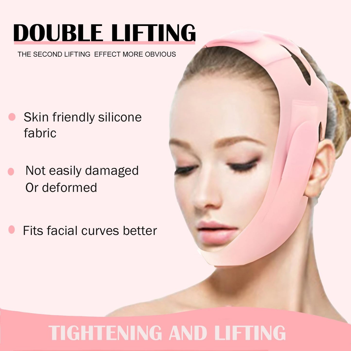 Soft Silicone Chin Strap For，V-Line Mask Chin up Mask V Shaped Face Mask Chin Strap for Sleeping, Jaw Exerciser，Chin Wrap,Pink