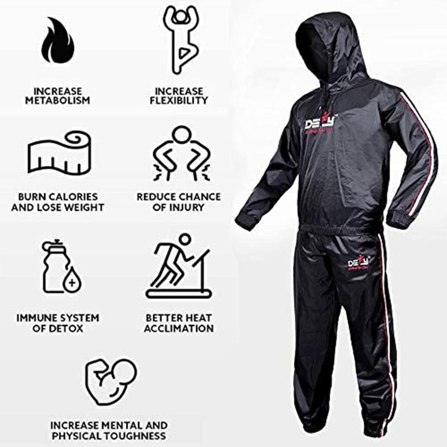 DEFY Heavy Duty Sweat Suit Sauna Exercise Gym Sauna Suit Fitness Workout Anti-Rip with Hood